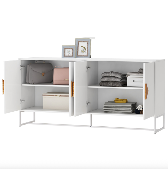 White Sideboard Storage Cabinet – Wood Accent Handles
