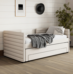 Twin Upholstered Daybed with Storage Drawers – Linen Fabric