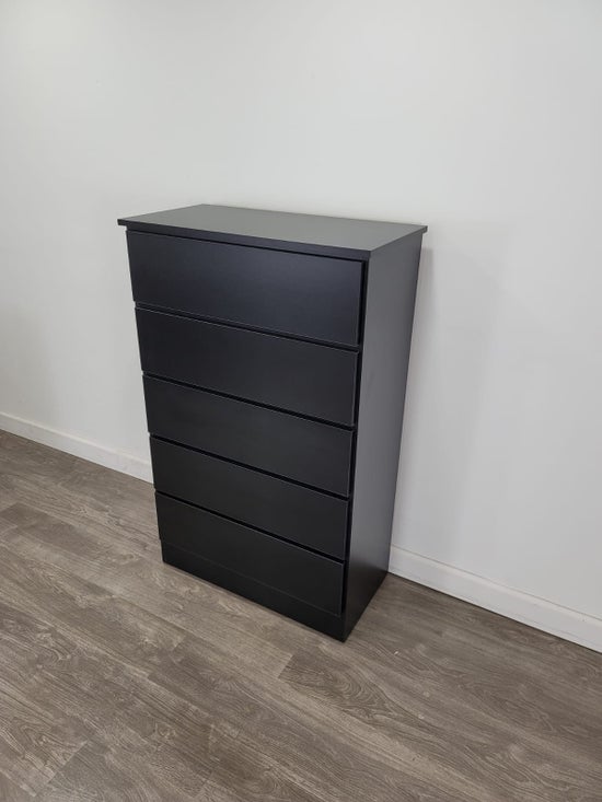 Modern Black 5-Drawer Handle-Free Chest