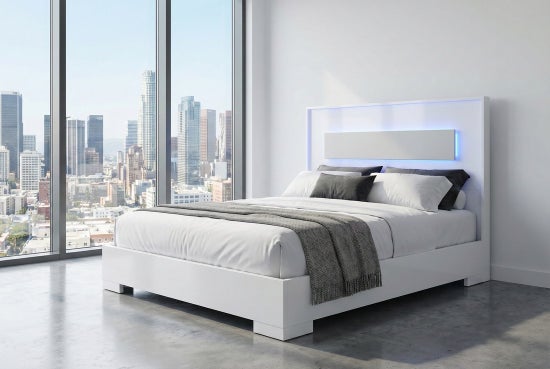 Palermo Bed – White Glossy with Light Gray Accent