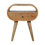 Round Solid Mango Wood Nightstand with Drawer and Open Shelf – Handcrafted Bedside Table