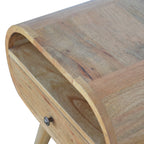 Round Solid Mango Wood Nightstand with Drawer and Open Shelf – Handcrafted Bedside Table