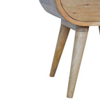 Round Solid Mango Wood Nightstand with Drawer and Open Shelf – Handcrafted Bedside Table