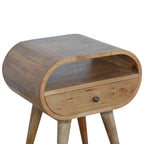 Round Solid Mango Wood Nightstand with Drawer and Open Shelf – Handcrafted Bedside Table