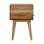 Round Solid Mango Wood Nightstand with Drawer and Open Shelf – Handcrafted Bedside Table