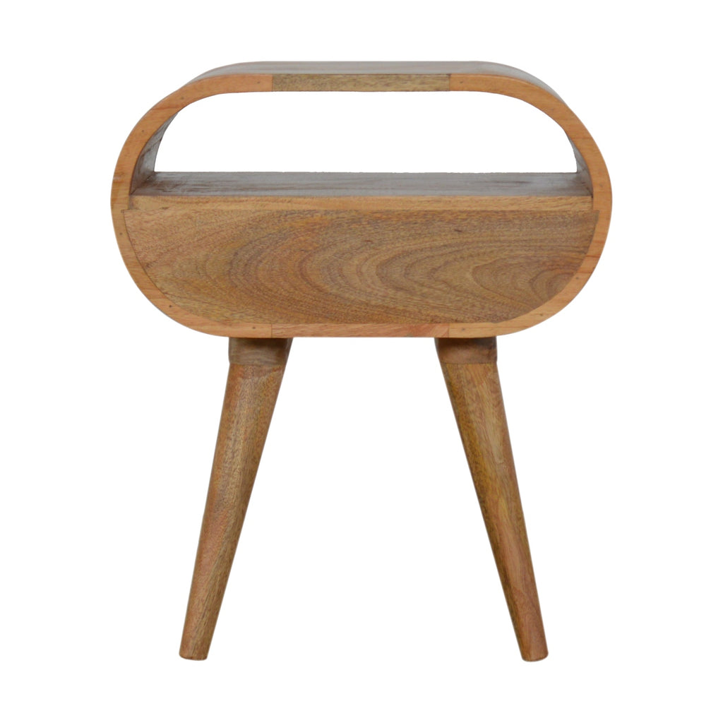 Round Solid Mango Wood Nightstand with Drawer and Open Shelf – Handcrafted Bedside Table