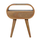 Round Solid Mango Wood Nightstand with Drawer and Open Shelf – Handcrafted Bedside Table